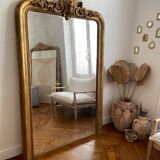 Old mirror louis Philippe Dore gold leaf pediment gilded fireplace