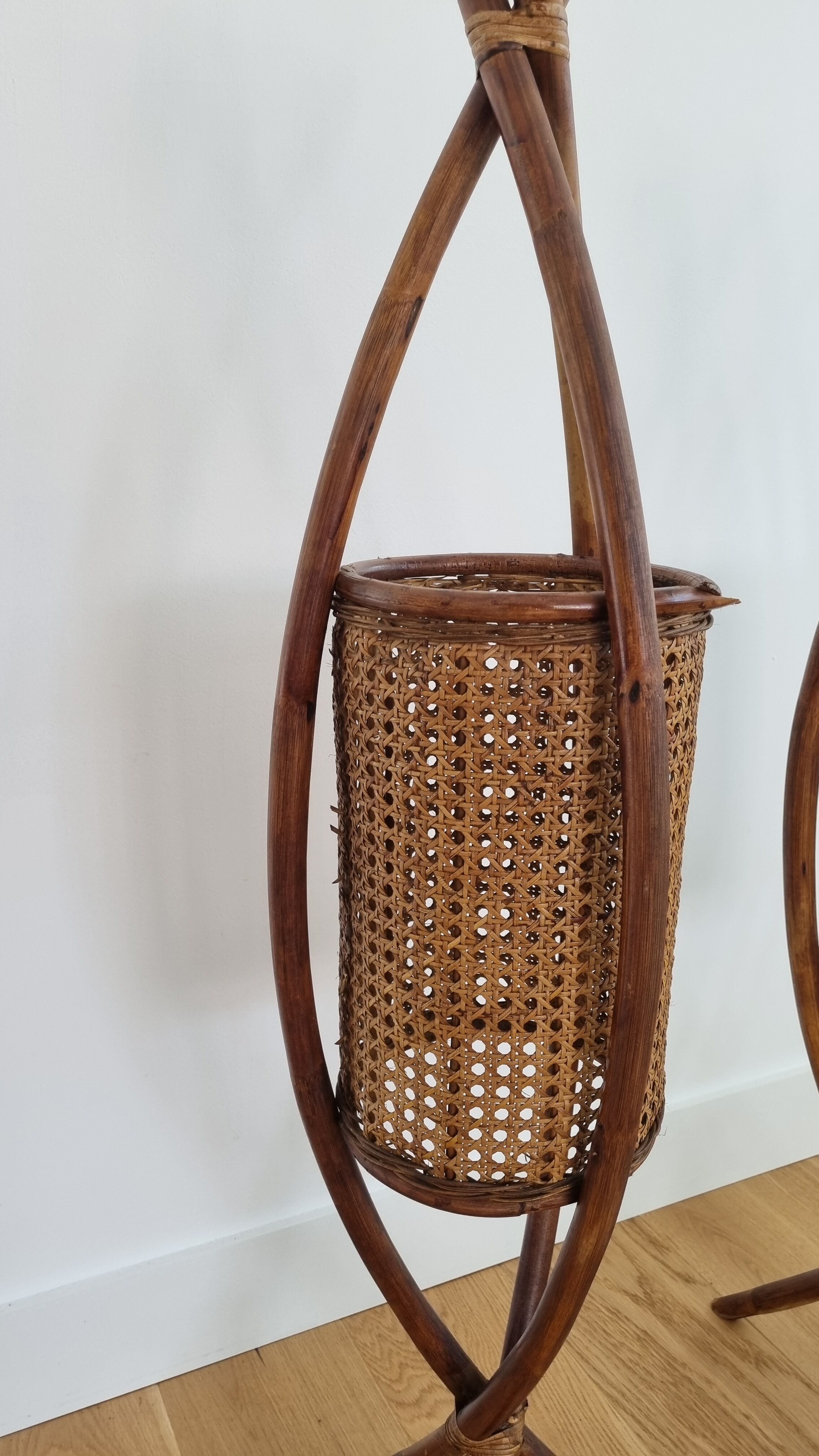 Pair vintage rattan lanterns