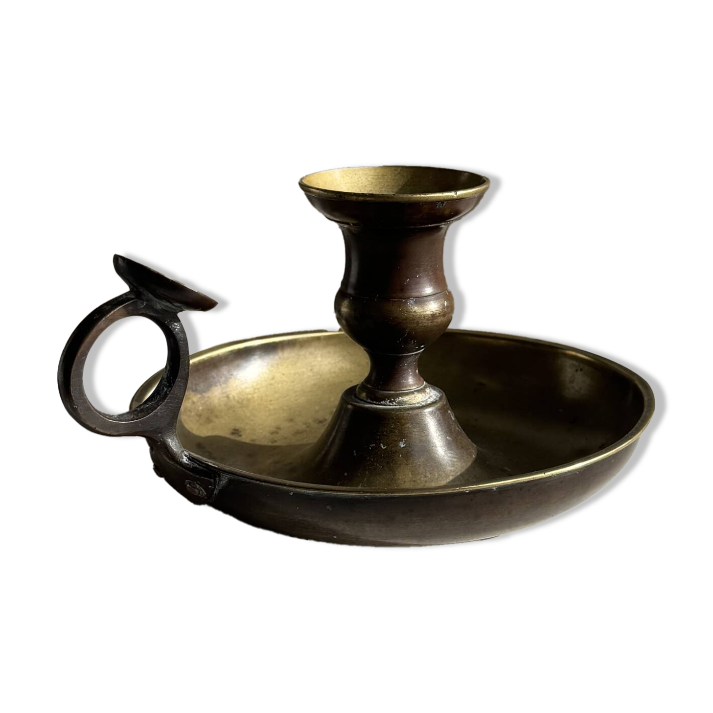 Antique blackened gold hand candlestick H8 D13.5