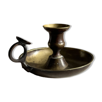 Antique blackened gold hand candlestick H8 D13.5