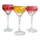 Coloured crystal glasses, wine glasses, set of 3, mid century bar