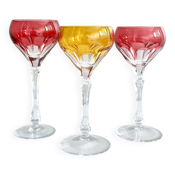 Verres en cristal coloré, verres à vin, lot de 3, bar du milieu du siècle