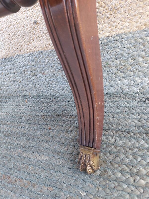 bureau anglais et fauteuil lyre, cuir, rallonges