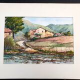 André Duculty (1912-1990) Watercolor on paper "Landscape of Vabres l'Abbaye (Aveyron)" Signed below