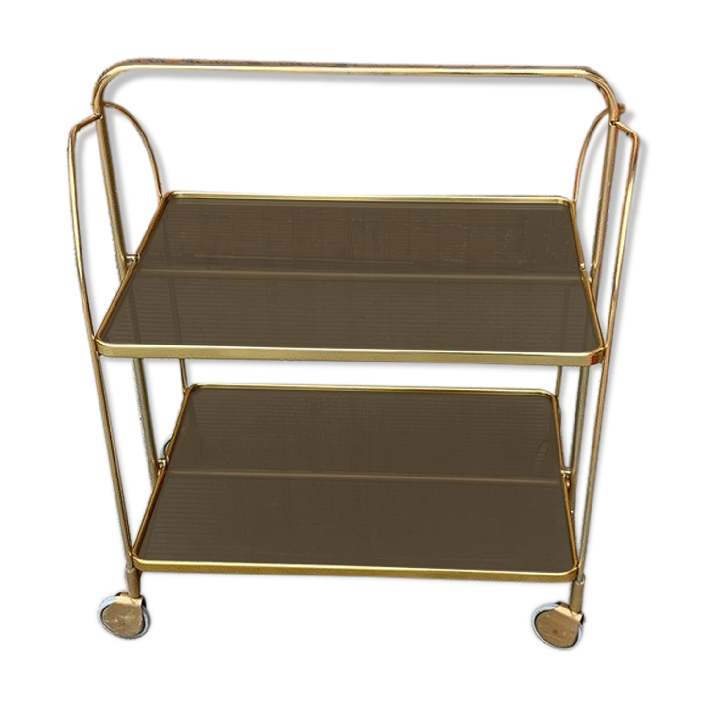 Vintage Folding Trolley in Gold Brass and Plastic