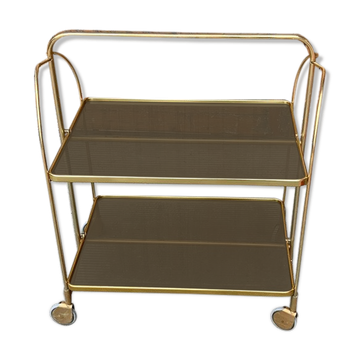 Chariot pliant vintage en laiton doré et plastique