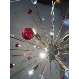 Transparent and red “star” chandelier in sputnik murano glass