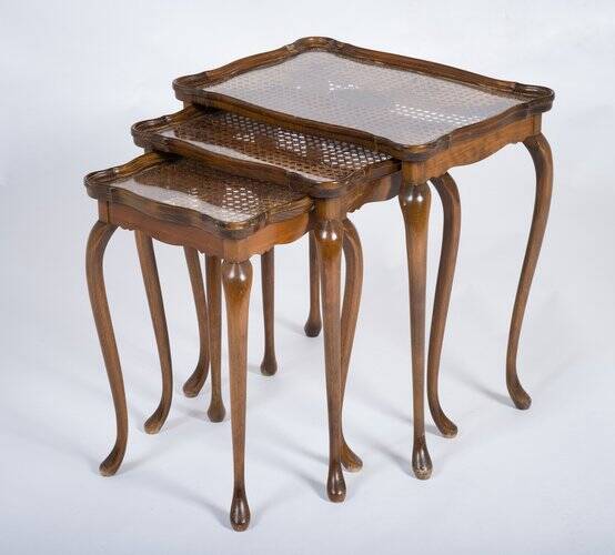 Vintage Nesting Tables with Rattan and Glass Top by Jason Møbler, 1960s, Set of 3