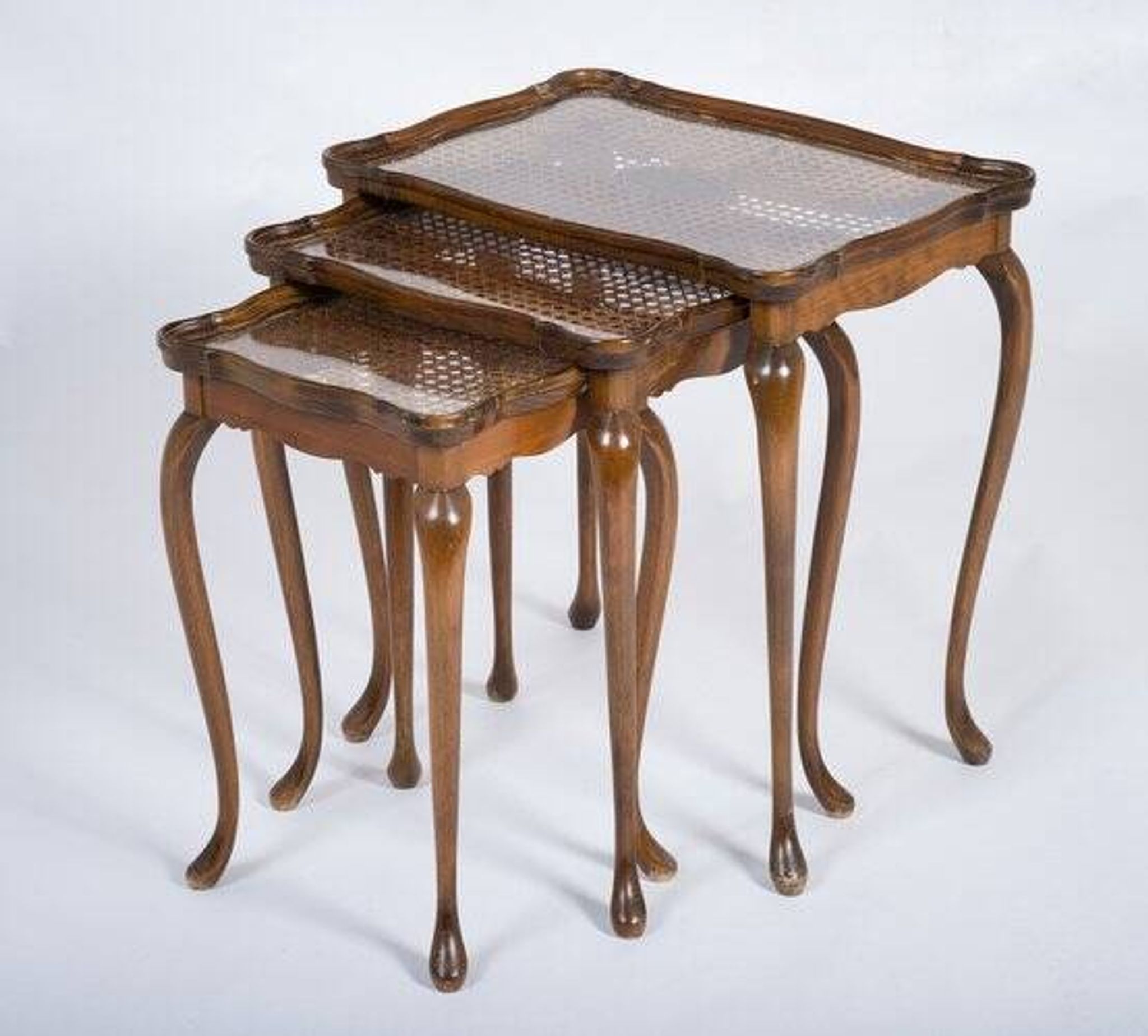 Vintage Nesting Tables with Rattan and Glass Top by Jason Møbler, 1960s, Set of 3