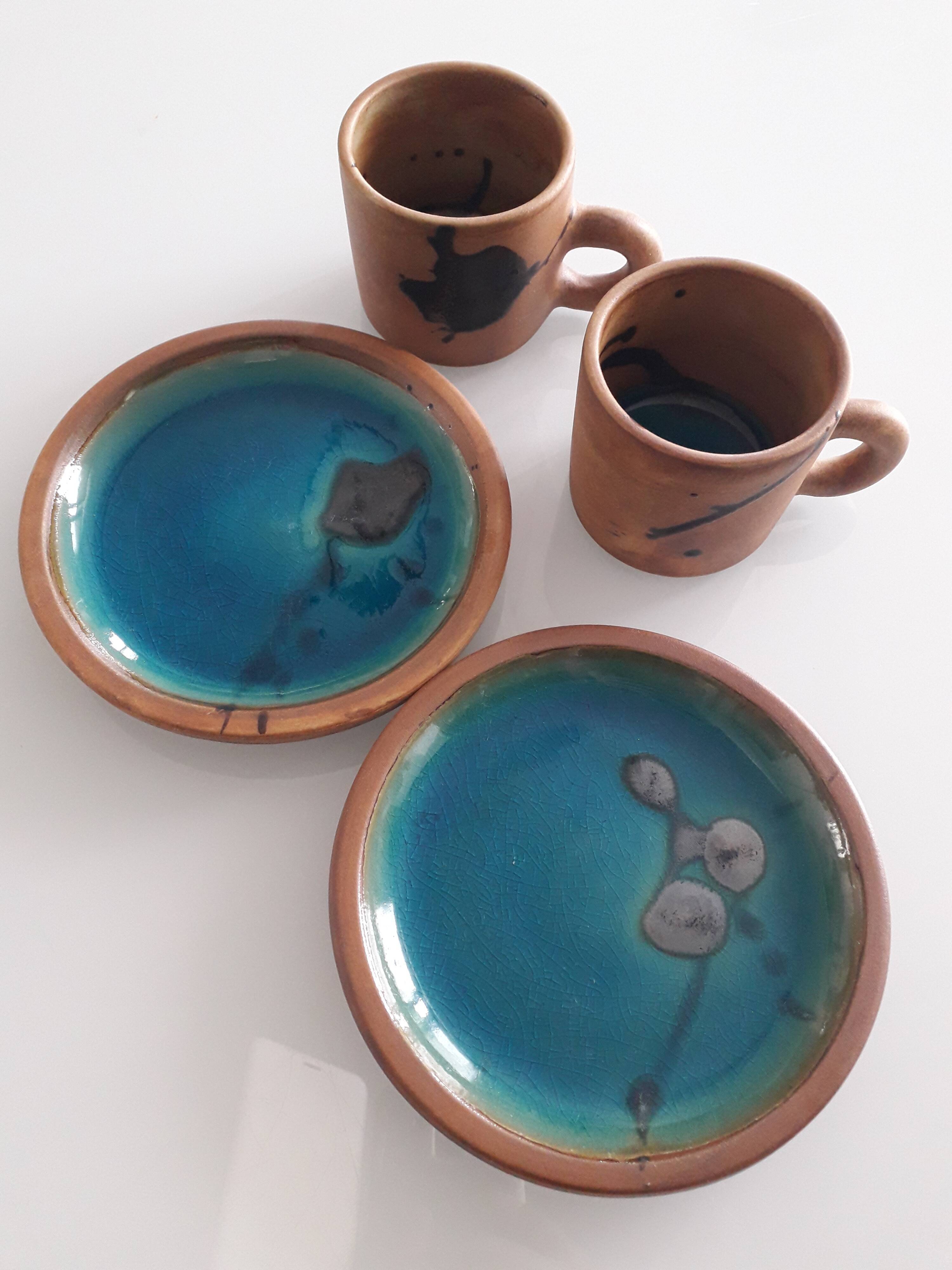 Coffee service stoneware glazed vintage ceramic art