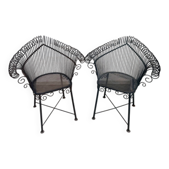 Paire de fauteuils vintage fer forgé