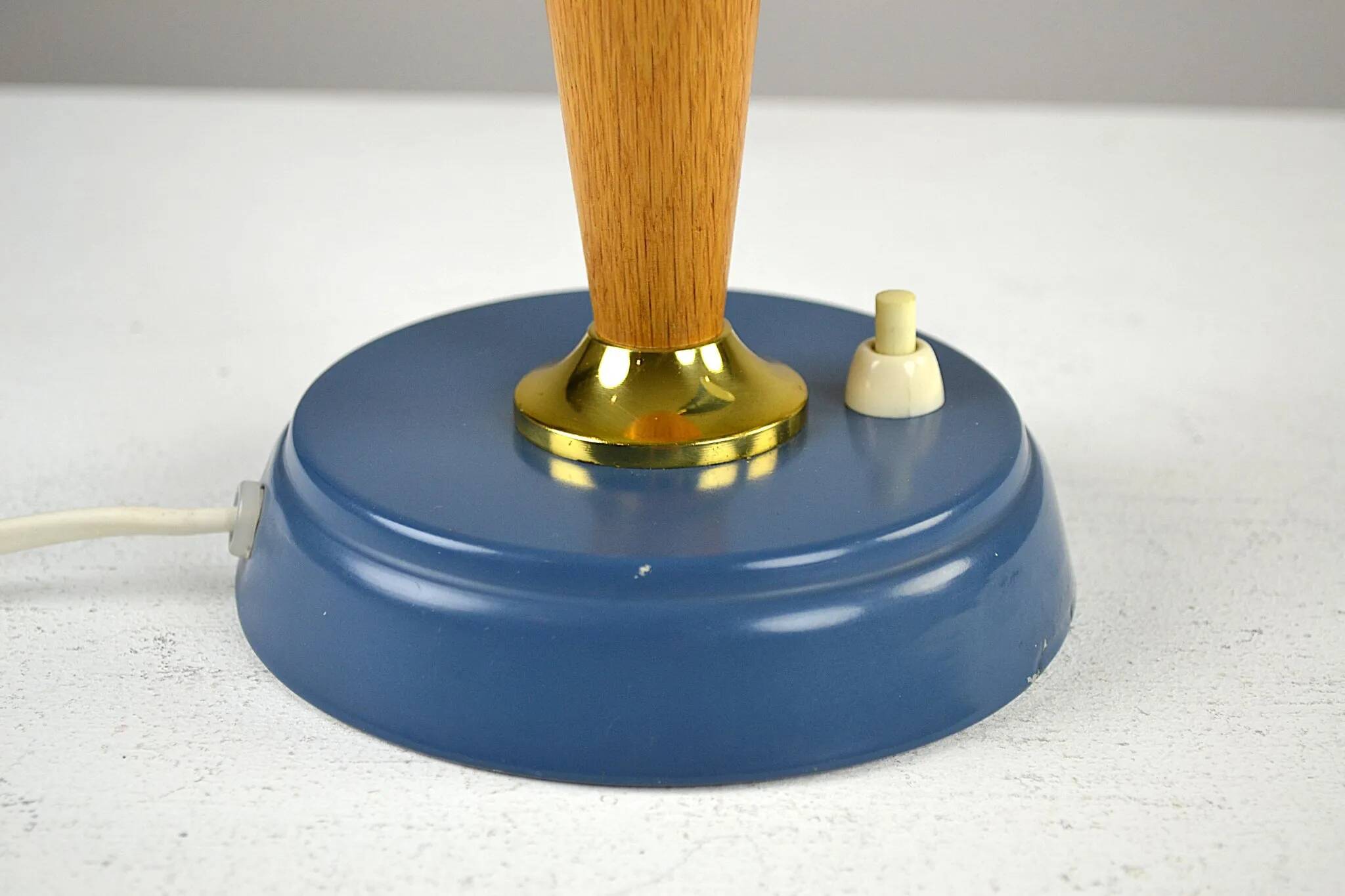 Blue Metal, Brass & Teak Table or Desk Lamp by Ringus, Sweden, 1950s