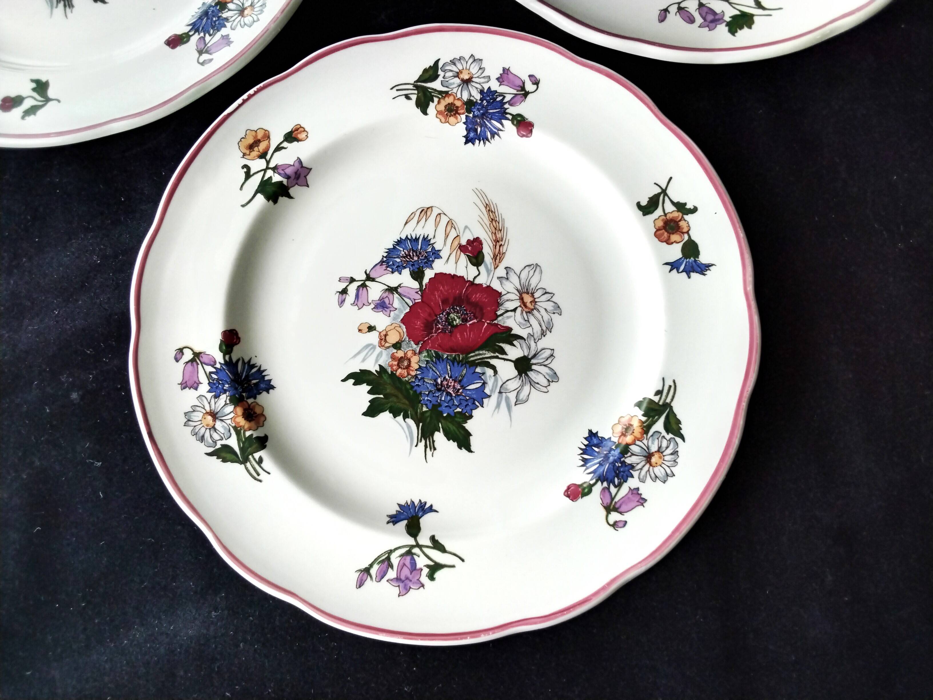 3 Pyroblan Sarreguemines porcelain dinner plates Agreste model