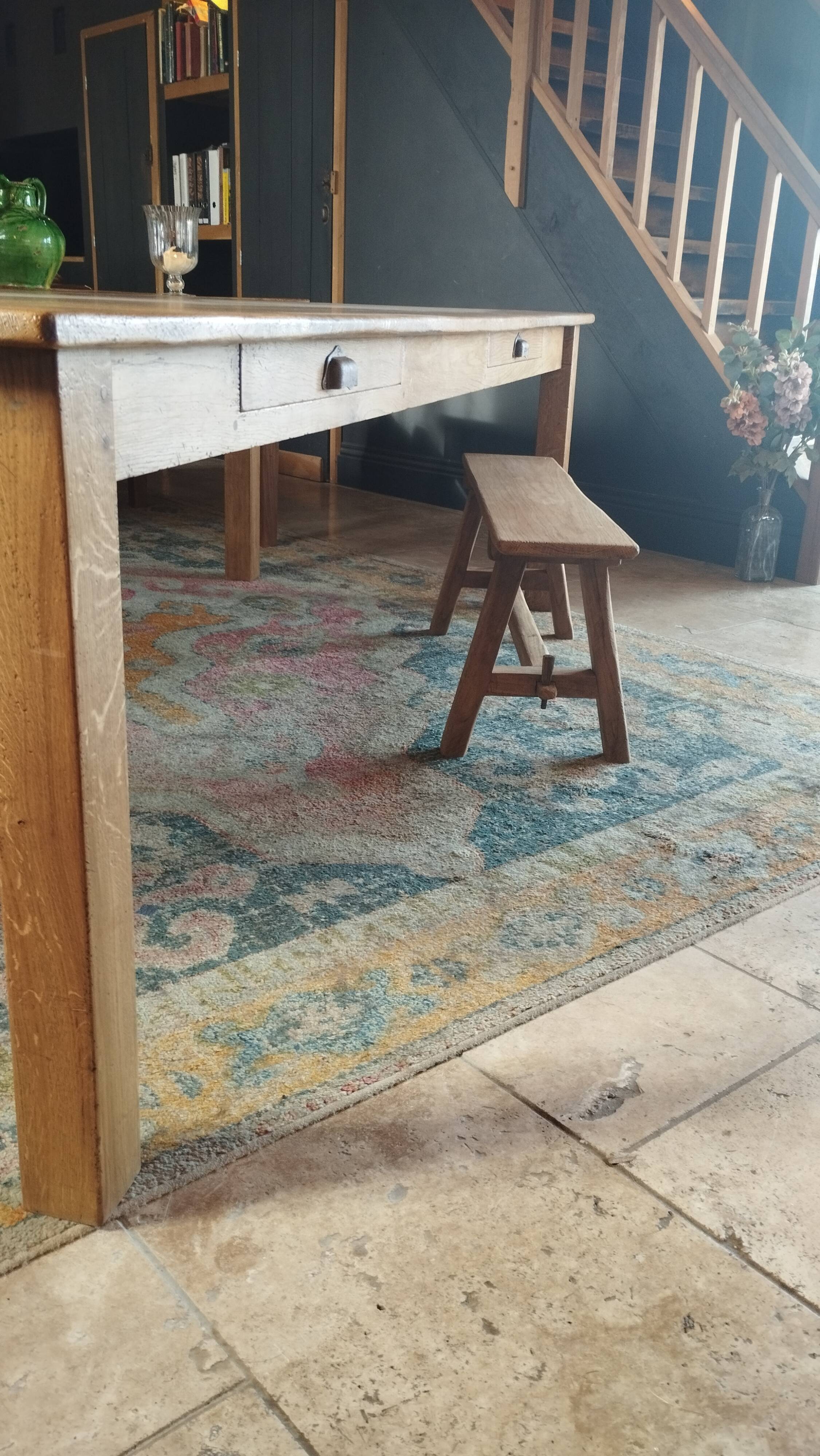"A frame" bench in solid oak, patinated.