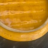 Flat round tray in slip with braided pattern signed FPP Vallauris J19 France vintage