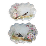 Pair of small porcelain dishes painted with birds and flowers 19th