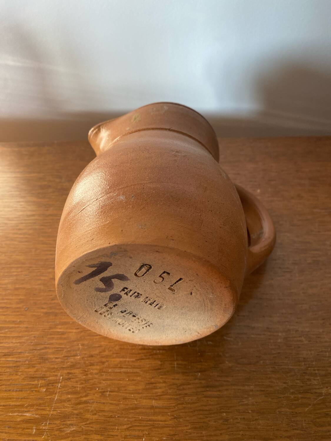 Antique pitcher la poterie des mottes stoneware brown beige vintage kitchen