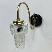 Large pair of old wall lights globe glass swan neck brass rosette porcelain LAMP-7169