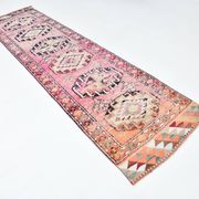 Soft Pink & Orange Rare Style Vintage Runner Rug, 91x359 Cm