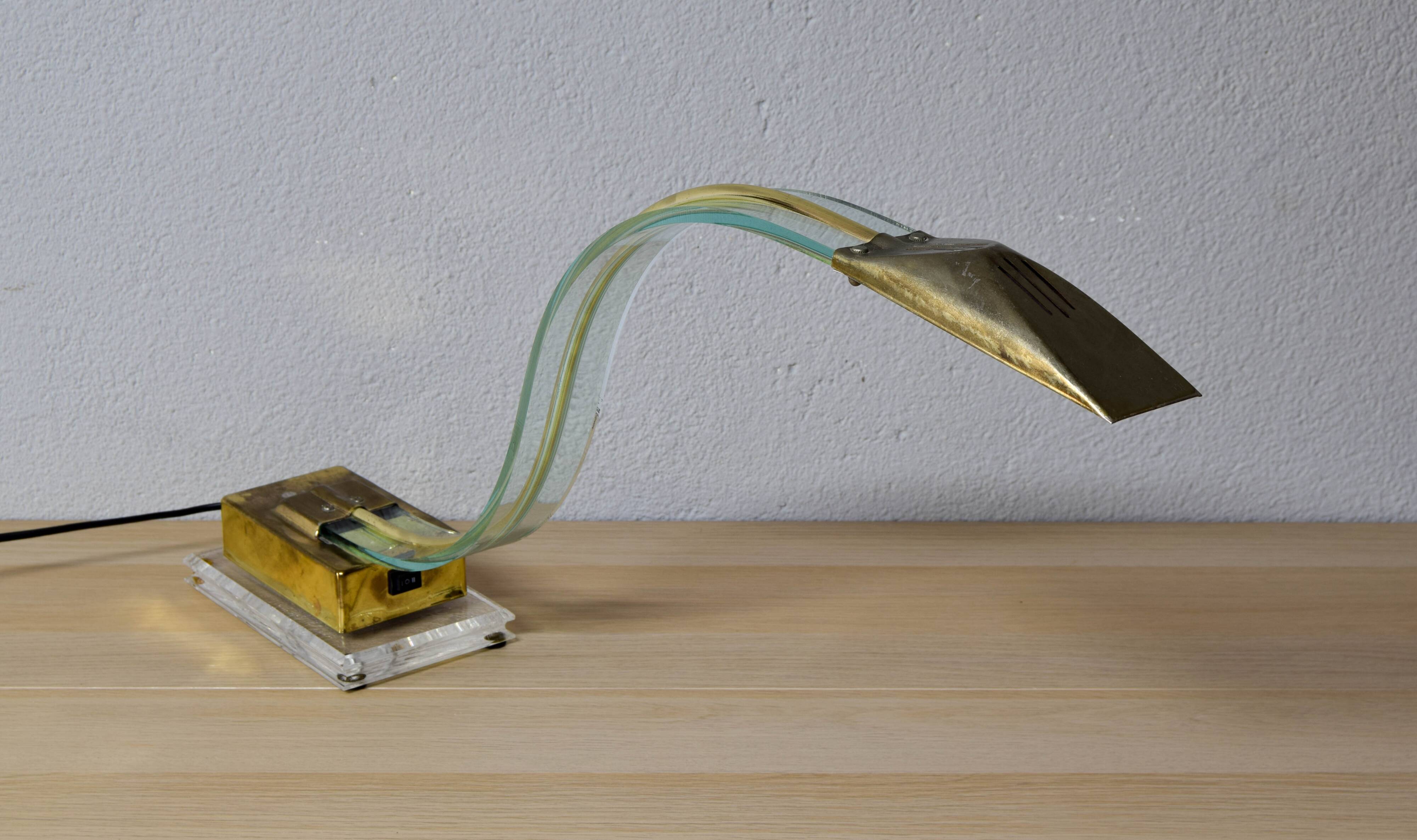 Mid Century Modern Lucite Serpent Table Lamp Cobra Brass