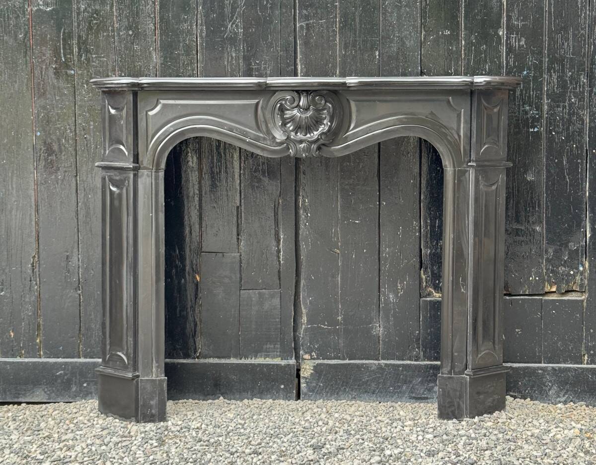 Louis XV style fireplace in black Belgian marble, circa 1880