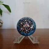 Millefiori Murano paperweight - Blue background - Ø 6,5 cm