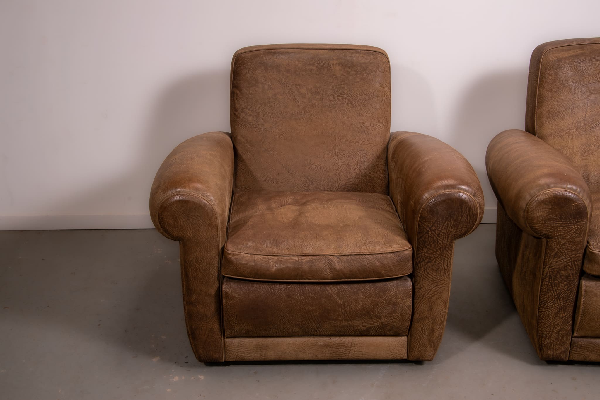 Mickey armchairs by Baxter Italy in Nabuk camel leather, circa 1998