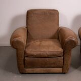 Mickey armchairs by Baxter Italy in Nabuk camel leather, circa 1998