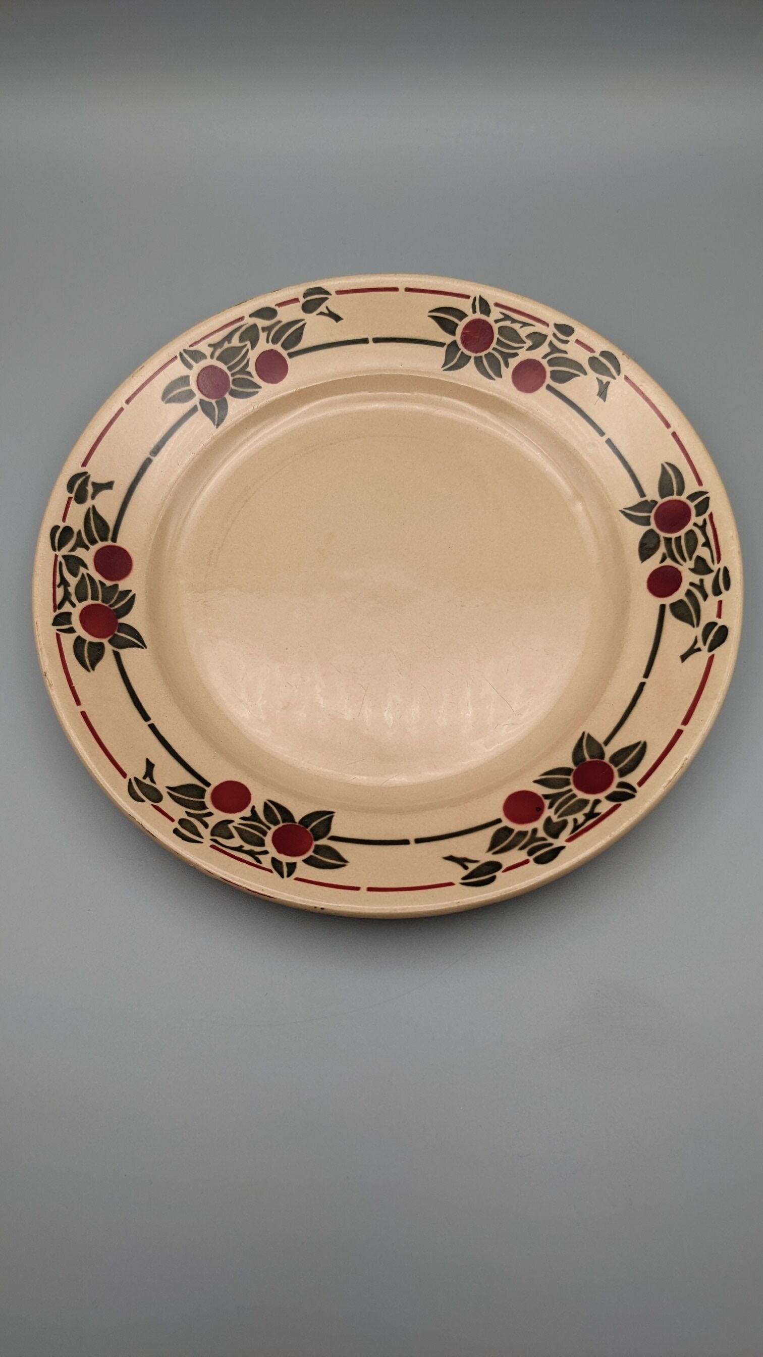 Series 6 flat plates vintage art deco earthenware beige cherry décor