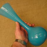 Vase in blue opaline scalloped neck vintage 70's