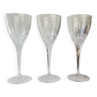 3 vintage chiseled crystal glasses