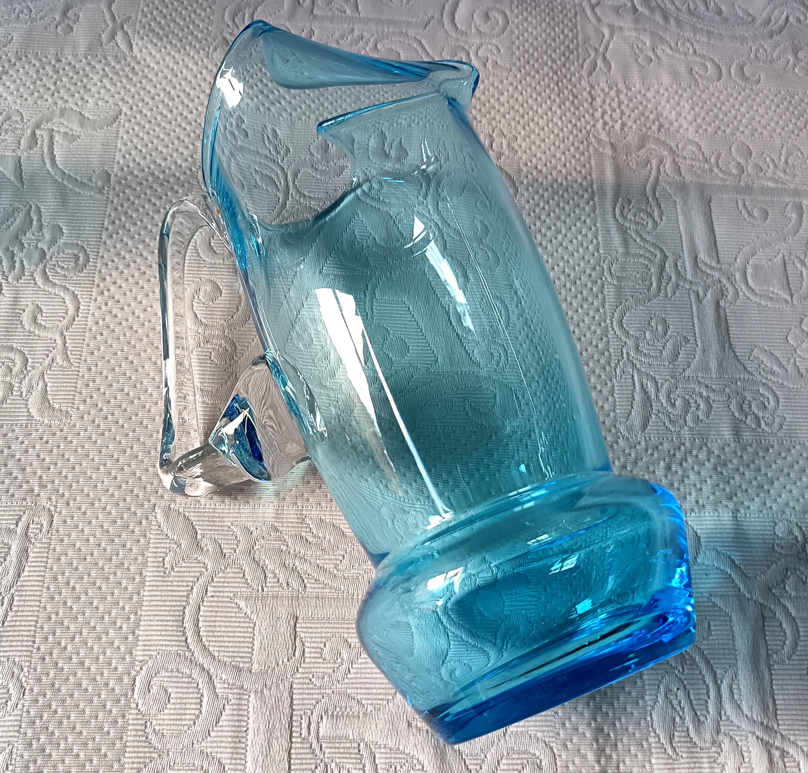 Orangeade set, pitcher and 7 vintage turquoise glasses