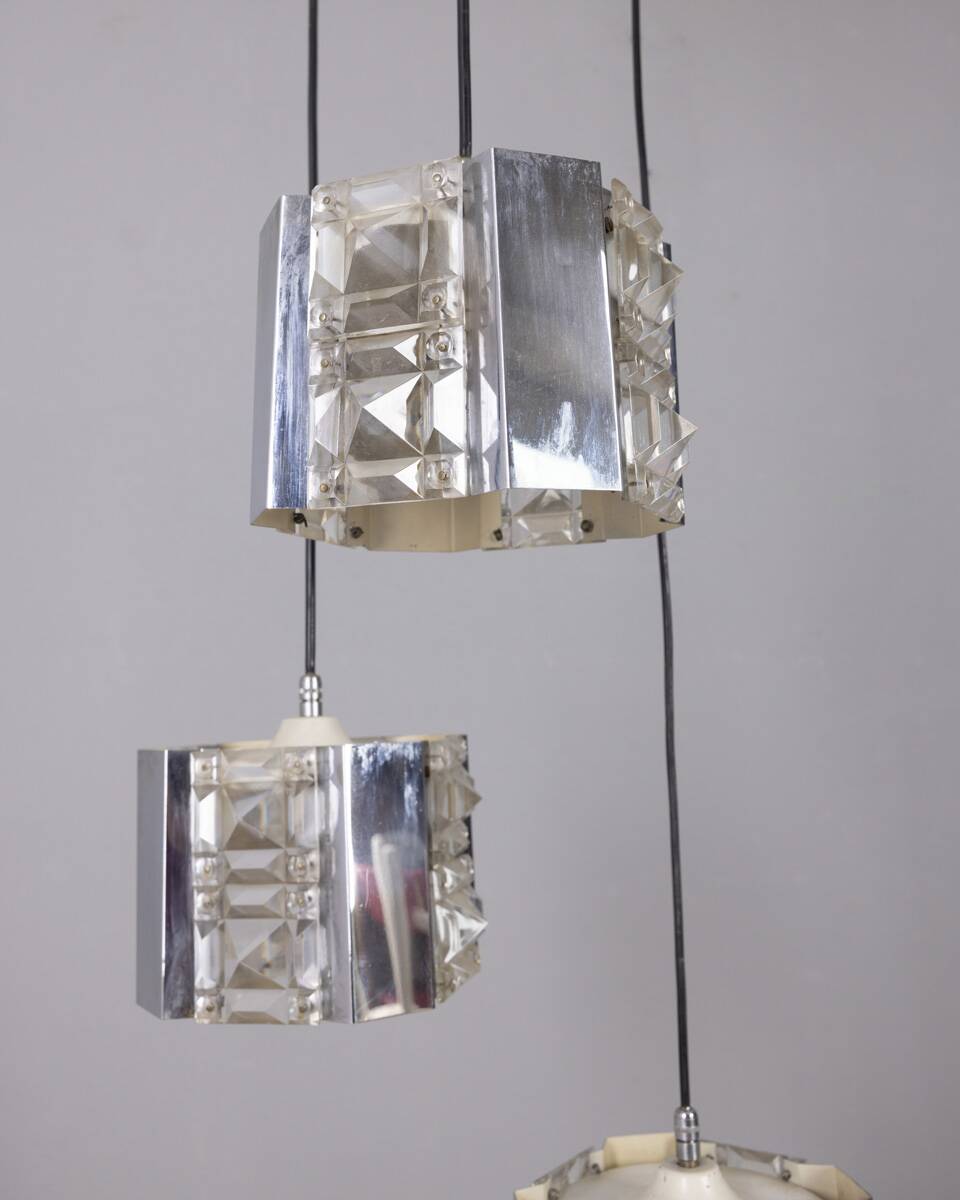 Vintage 1970s metal and crystal pendant lamp, kinkeldey design