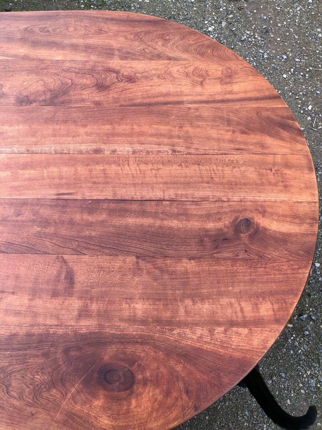 Antique cherry wood farmhouse table with rounded ends