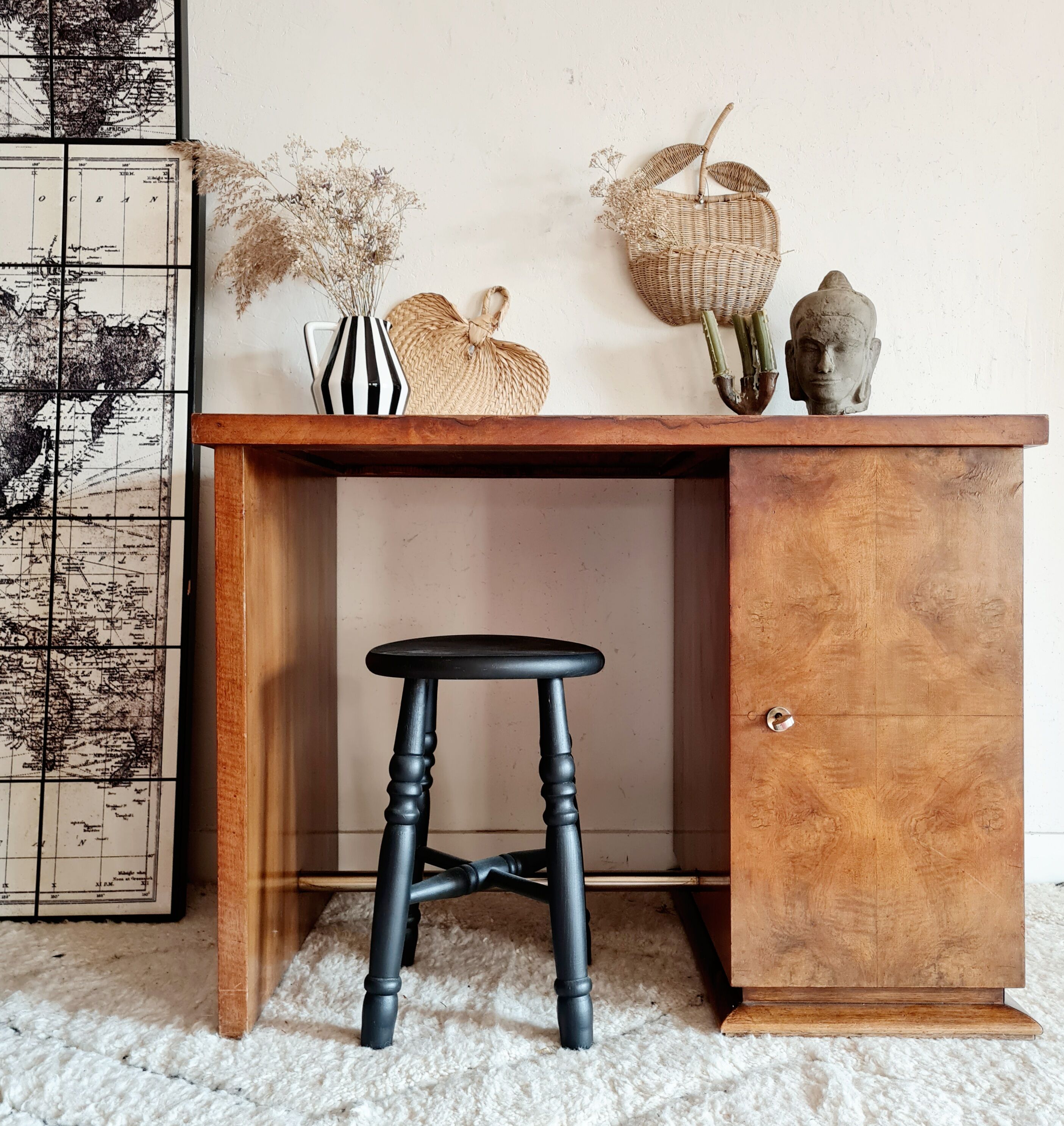 Art Deco desk mahogany plating blond