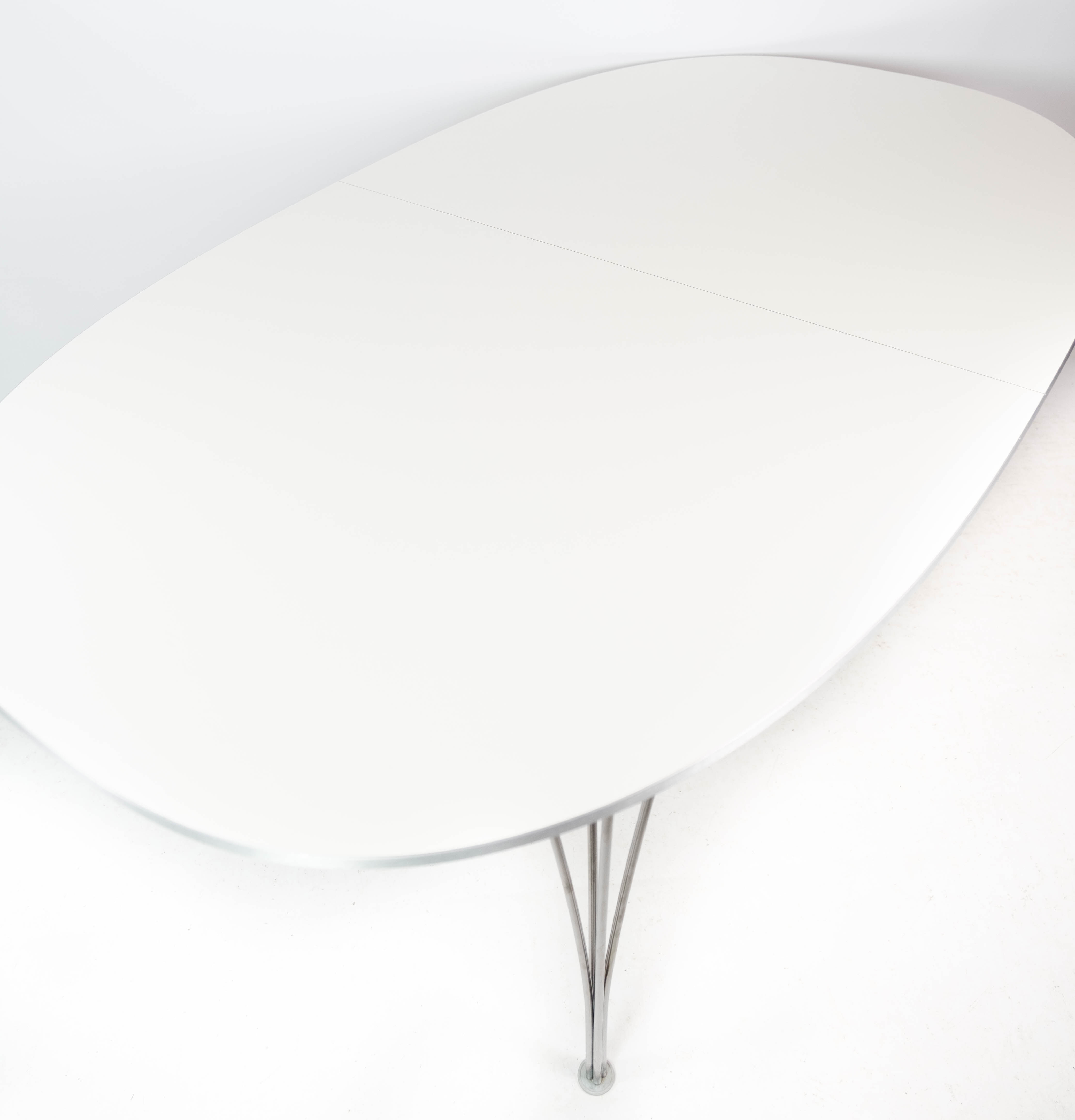 Table à manger super ellipse avec stratifié blanc par Piet Hein et Arne Jacobsen