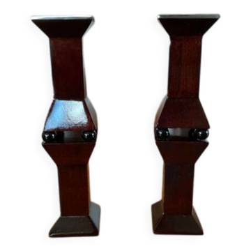 Garance Vallée for Monoprix. Duo of sculptural wooden candle holders.