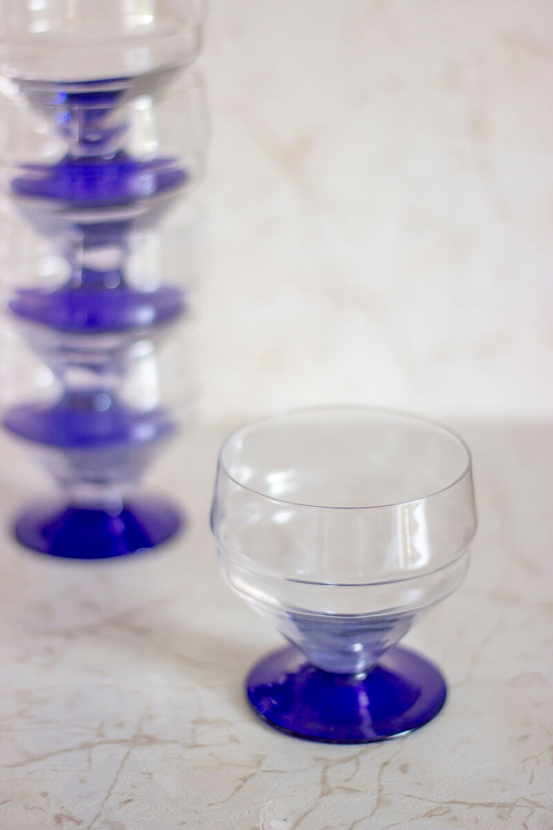 5 verres pied bleu style art déco