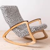 Mid Century Modern Vintage Rocking Chair, Czechoslovakia, 1950s, Reupholstered