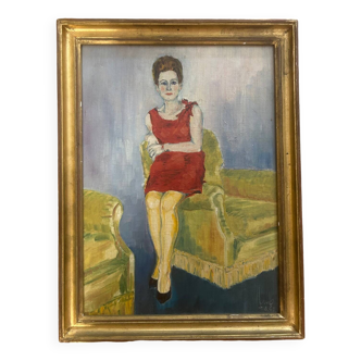 Small framed painting of a woman, 1960s