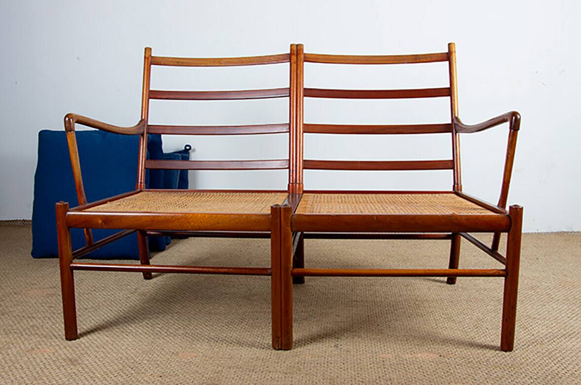 Danish 2-seater sofa in mahogany and cane by Ole Wanscher, 1960.