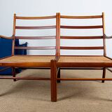 Danish 2-seater sofa in mahogany and cane by Ole Wanscher, 1960.