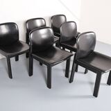Lot de 6 chaises de salle à manger en bois et cuir noir