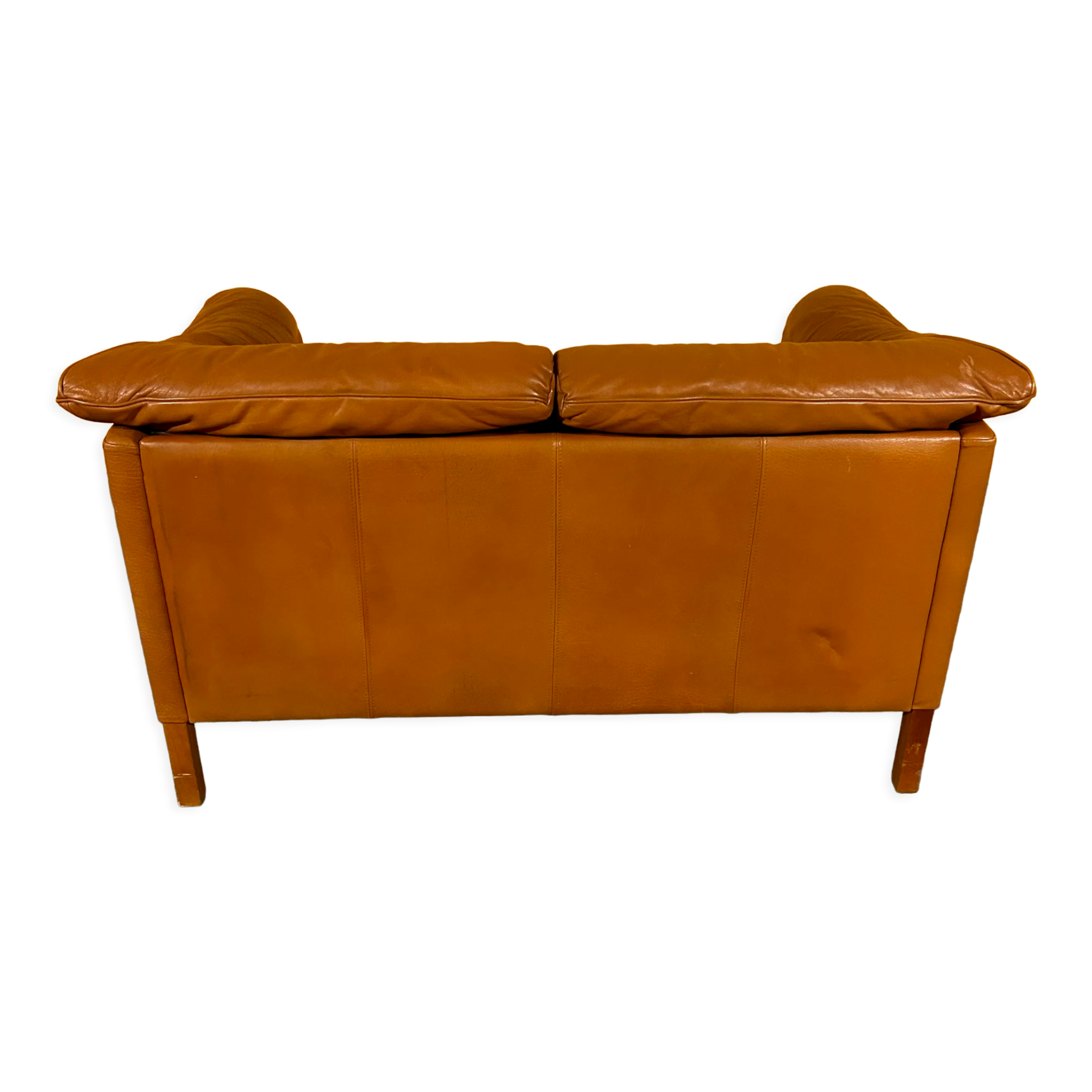 Danish two seater tan leather Stouby sofa