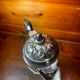 Beautiful moulded glass carafe jug, silver-plated mount, vintage.