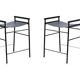Pair of backless bar stools in blue leather and black metal.