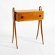 1950s ash wood sewing box, with a hinged top, multiple compartments