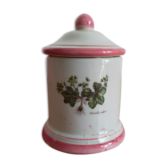 Pot herboristerie en porcelaine motif fleuri vintage