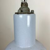Bauhaus grey enamel industrial pendant lamp with glass cover, 1950s