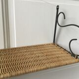 Wall shelf wicker and wrought iron 50s
